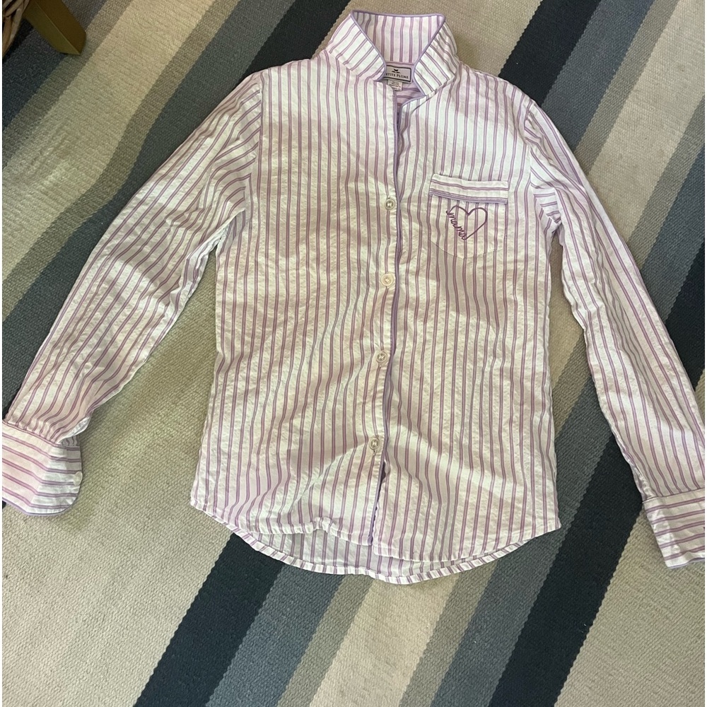 Petite plume lavender and white striped pj set